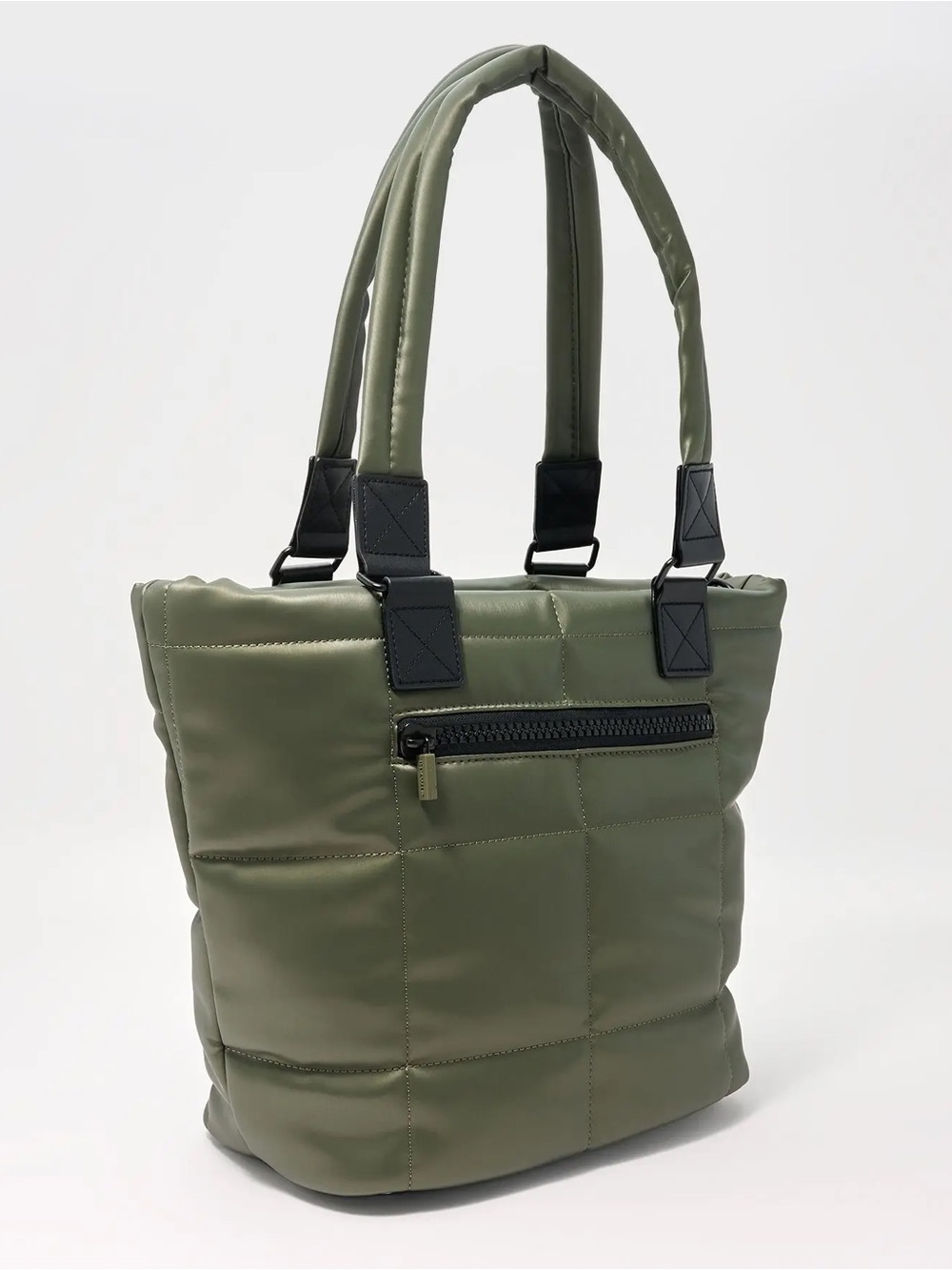 NEW IHKWIP Checkmate Quilted Tote with 2 Crossbody Straps Olive green checkered - Picture 3 of 13